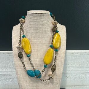 🌼 NWOT-Premier Designs Long Statement Necklace | Turquoise & Yellow Beads